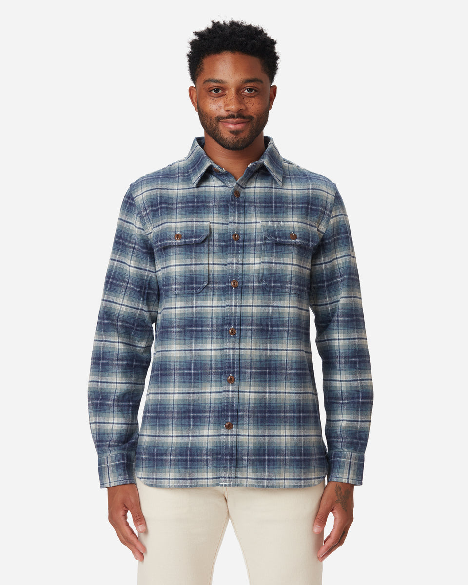 Men's Button Down Plaid Flannel Shirt - Storm Blue Medium