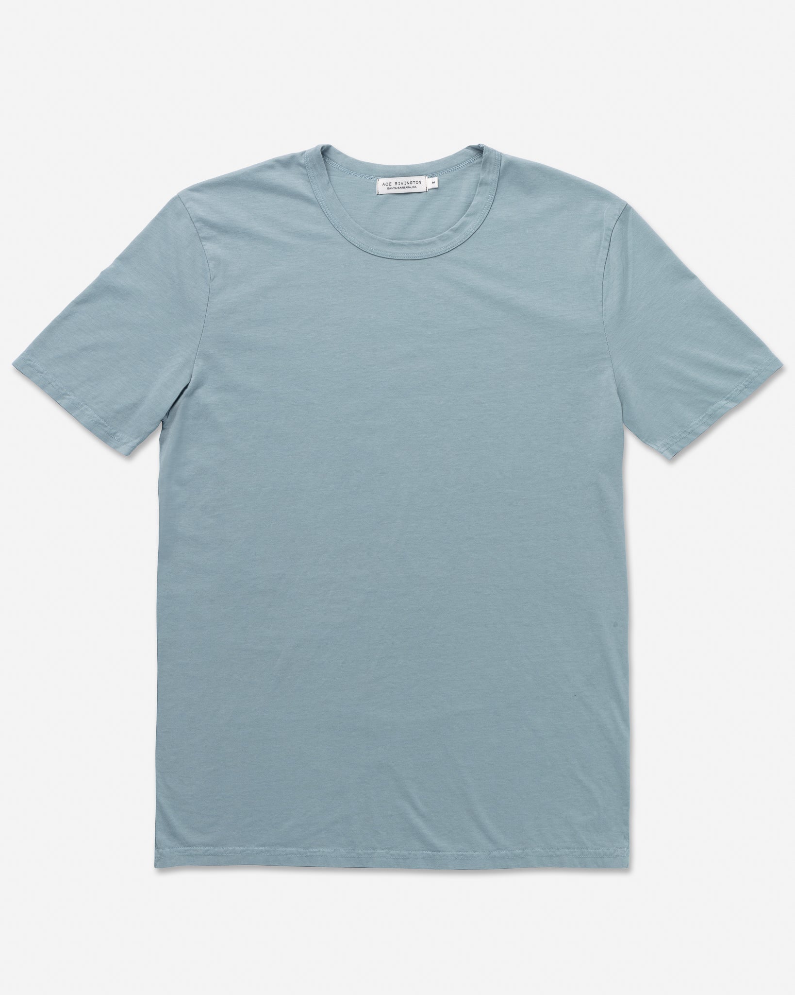 A light blue T-shirt made from super soft Supima cotton by Ace Rivington. The T-shirt has a simple, classic design with a round neckline and a slightly fitted cut. The color is described as Horizon Blue.