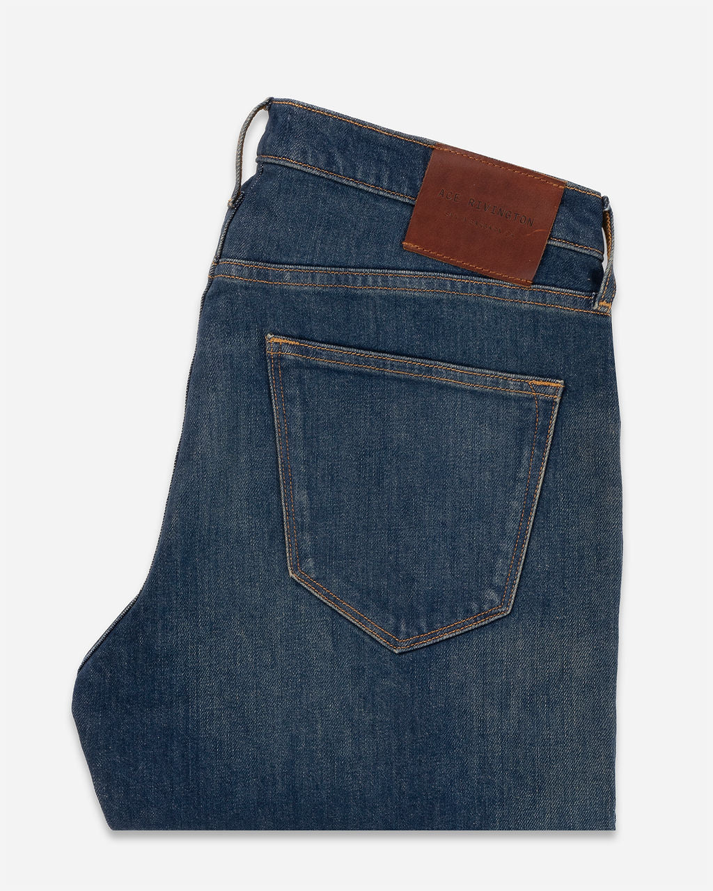 Folded Ace Rivington Athletic Straight Leg Fit Denim Jeans - Dirty Vintage Showing Right Side Back Pocket.