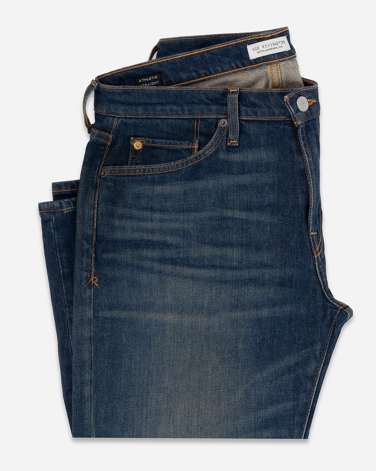 Ace Rivington - Men's Folded Athletic Straight Denim Jeans - Dirty Vintage Fabric from Italy.