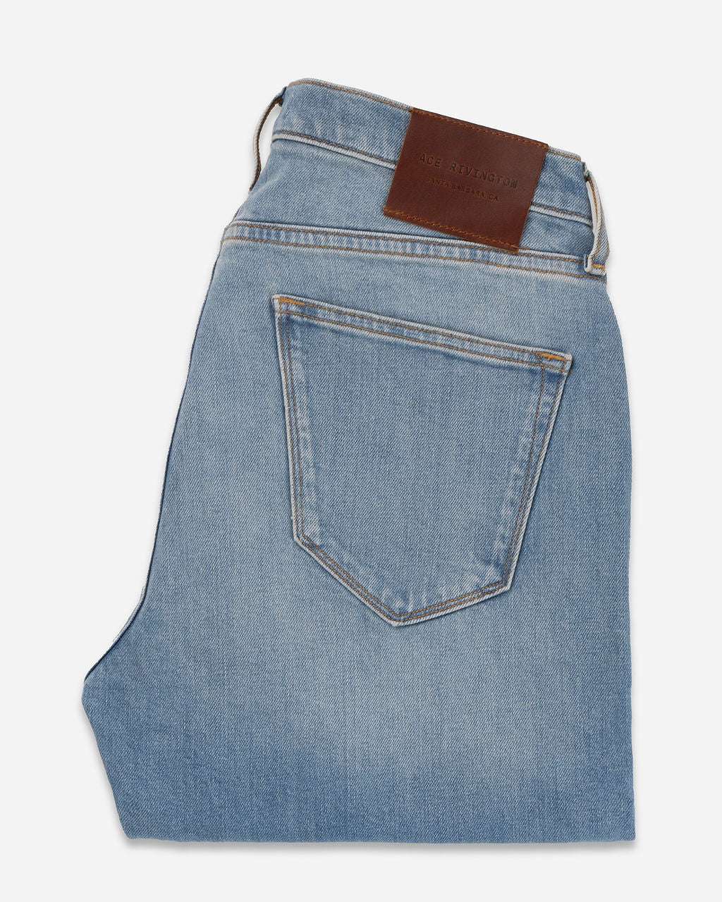 Folded Ace Rivington Men's Light Vintage Athletic Straight-Leg Denim Jeans with Back Pocket Details.