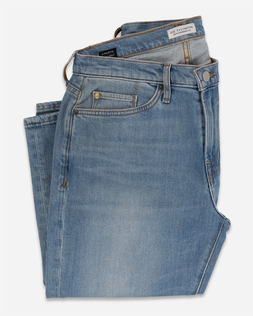 Folded Ace Rivington Men's Light Vintage Athletic Straight-Leg Denim Jeans with Front Pocket Details.