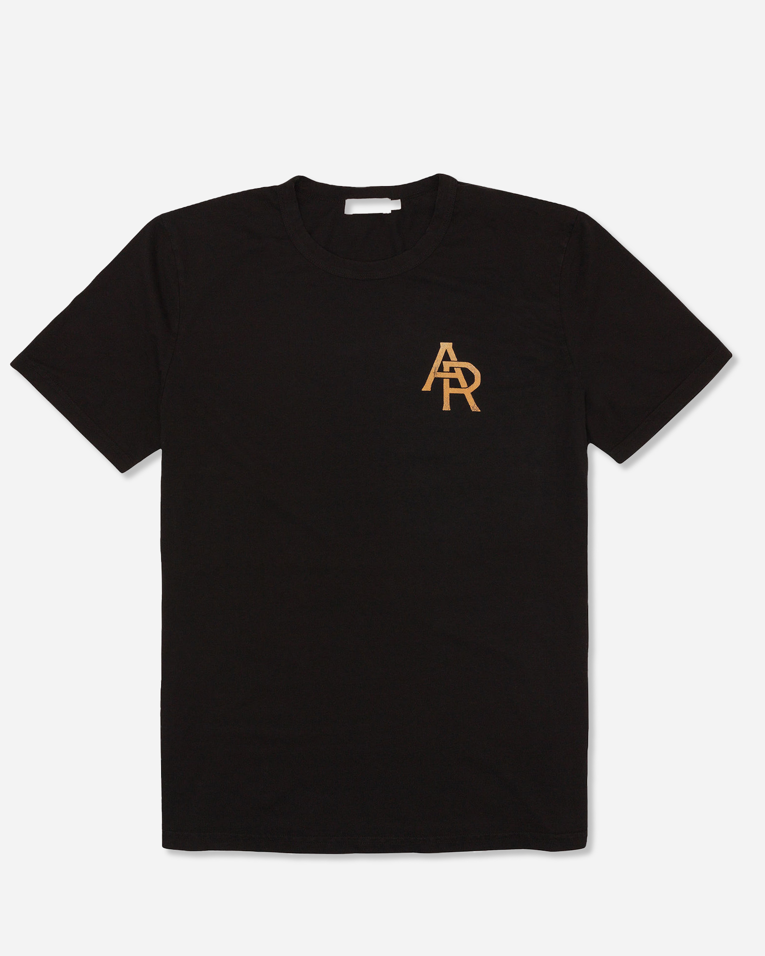 Black Ace Rivington Supima Tee Crewneck short sleeves - Vintage Flyer t-shirt features a small, gold 'AR' logo on the left chest area.