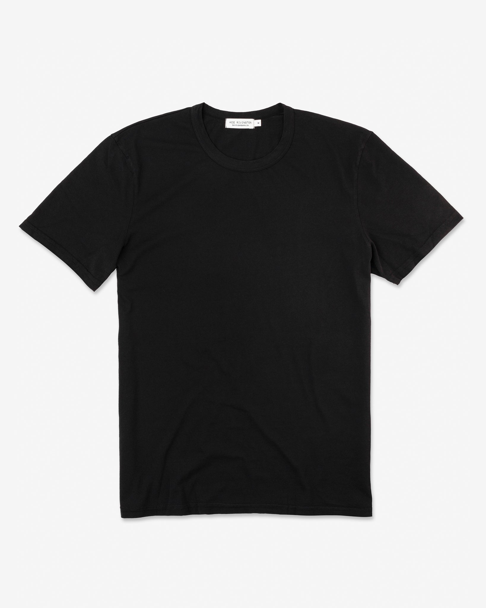 A black super soft Supima cotton t-shirt by Ace Rivington. This t-shirt has a classic crew neck design and is laid flat against a plain white background.