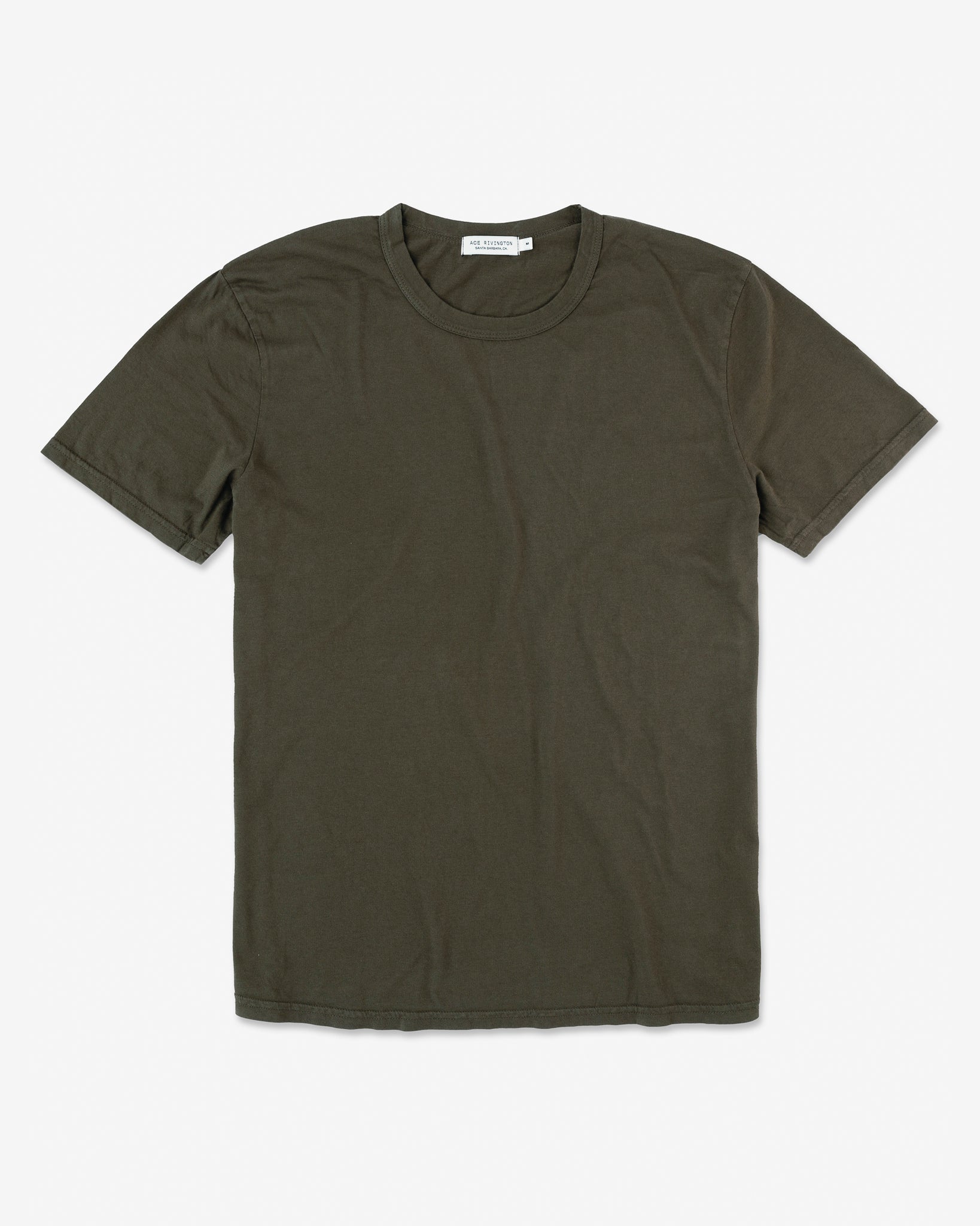 A military green color Ace Rivington Super Soft Supima Cotton Tee is displayed flat against a plain white background. The T-shirt features a classic crew neck and short sleeves, showcasing its simple yet stylish design.