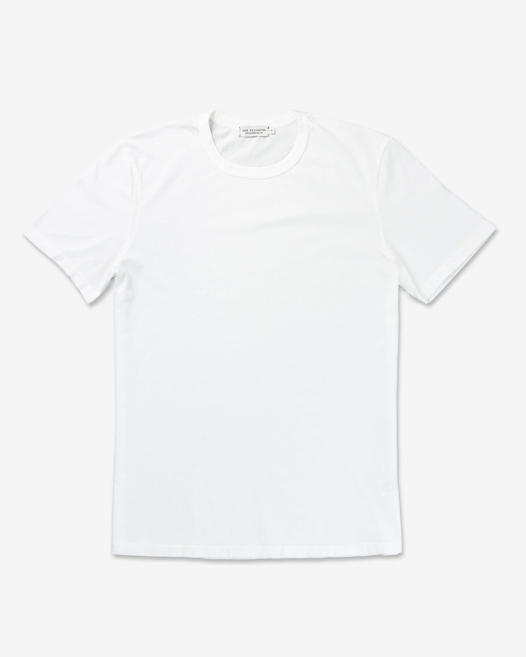 Super soft Supima cotton t-shirt by Ace Rivington in Chalk color displayed flat against a white background. The t-shirt features a classic crew neck and short sleeves, showcasing its simple and clean design.