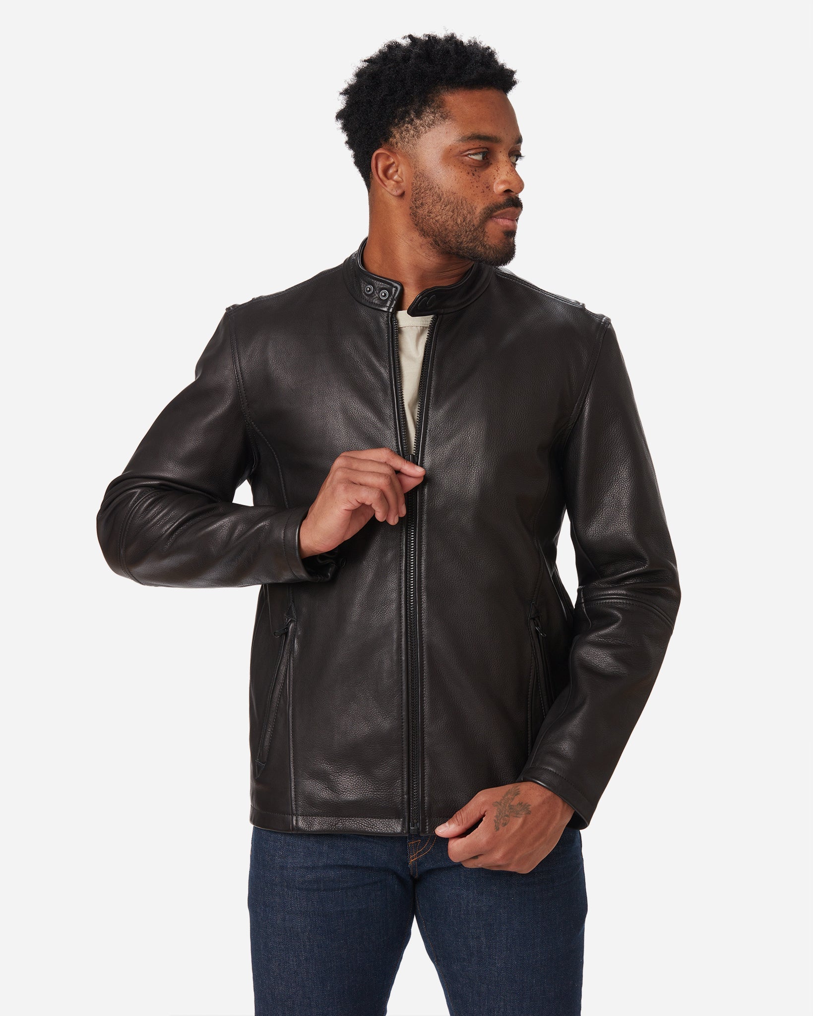 Classic Cafe Racer Leather Jacket - Mens Genuine Leather Jackets